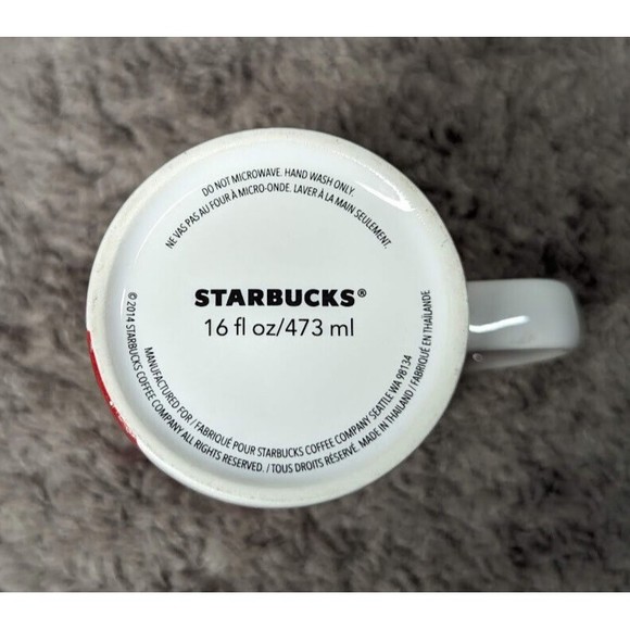 2014 STARBUCKS 16 oz Red Scribble Gold DOT Ceramic Coffee Mug Logo Grande - Picture 5 of 5